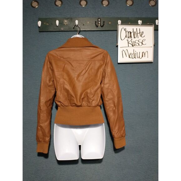 Charlotte Russe tan polyester bomber jacket medium - Picture 2 of 4